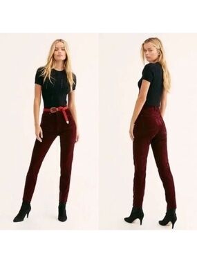 Free People We The Free Stella High Rise Skinny Jeans Maroon Red Velvet Size 25